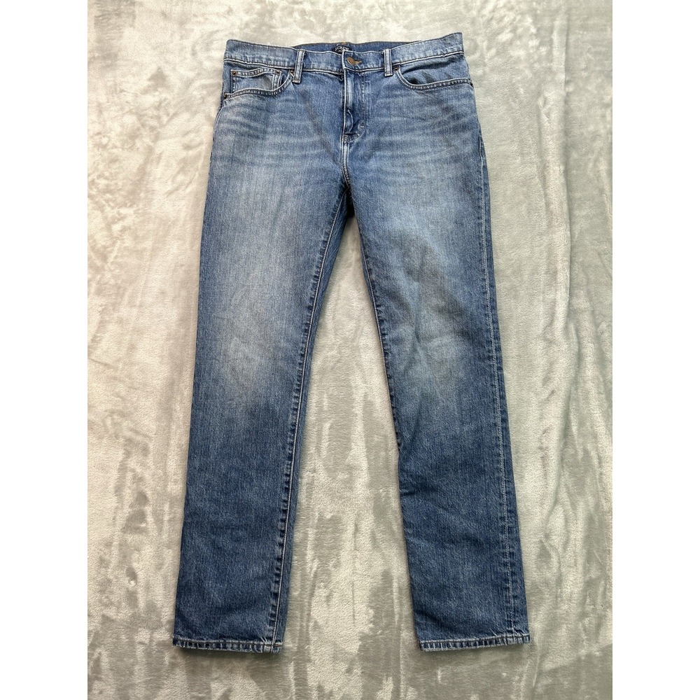 J. Crew Jeans Mens Sz 33x32 Blue Slim Fit Mid Rise Whiskered Faded Guys Work